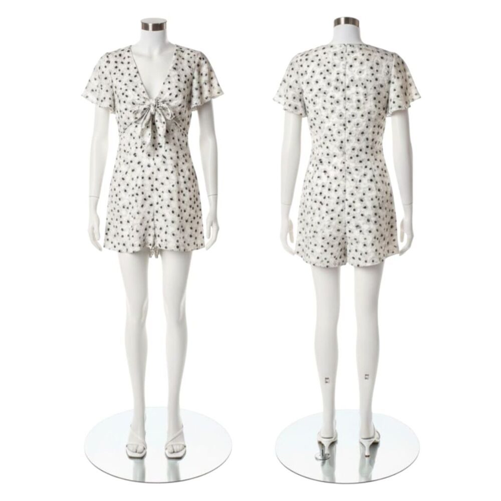LUC&CE Floral Romper Flutter Sleeve Tie Bosom Jumpsuit Playsuit Sz S - Picture 3 of 11